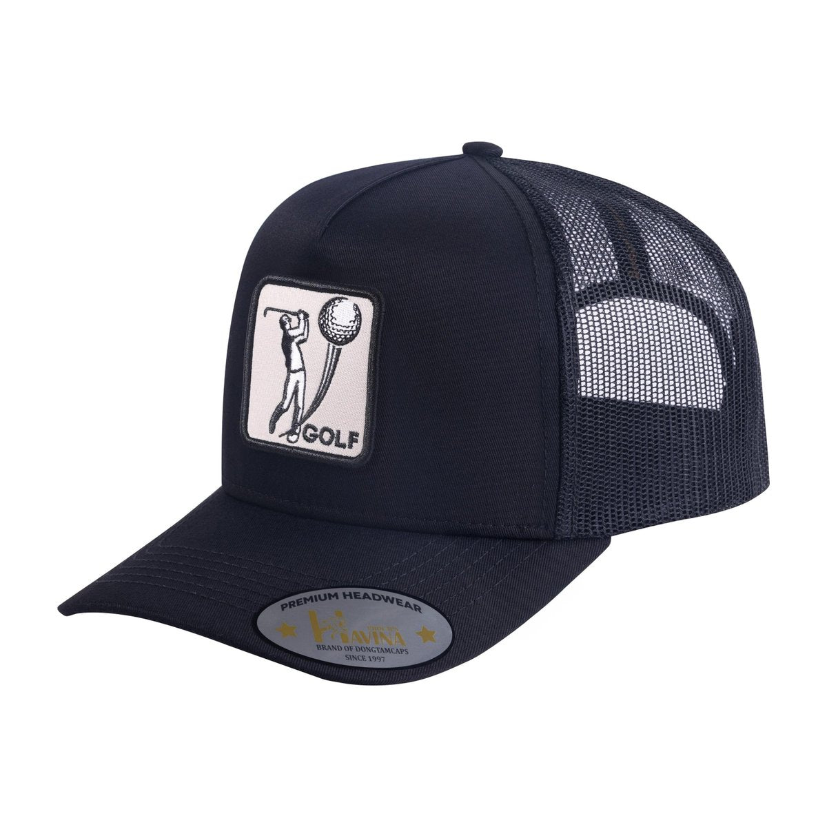 Golf 5-Panel Trucker Hat with Black front and Black back