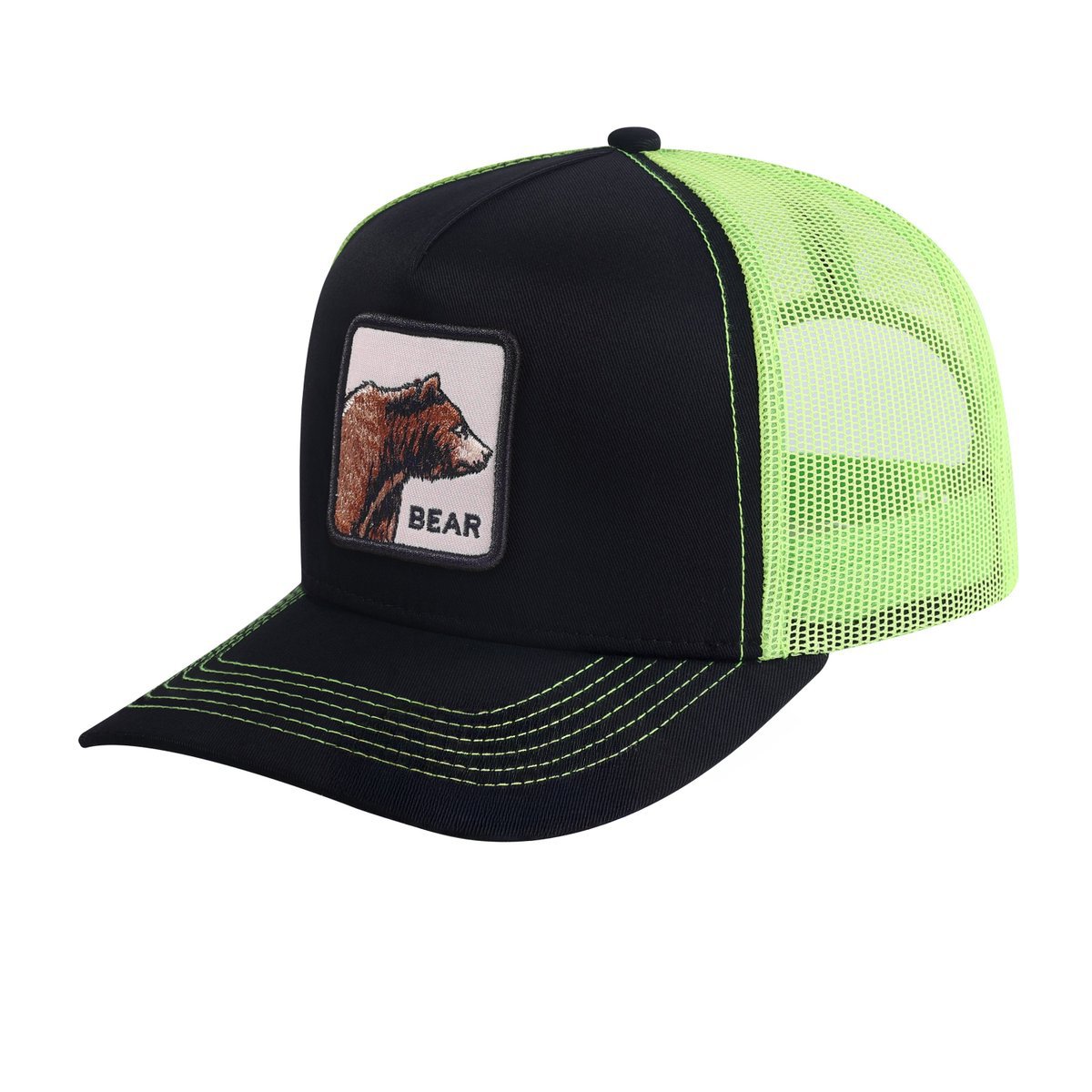 Bear 5-Panel Trucker Hat with Black front and Green back