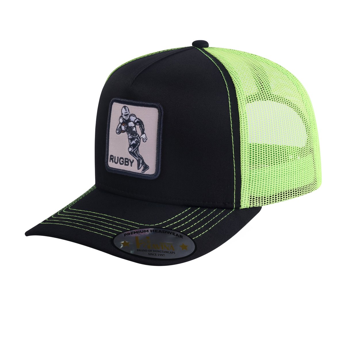 Rugby 5-Panel Trucker Hat with Black front and Green back