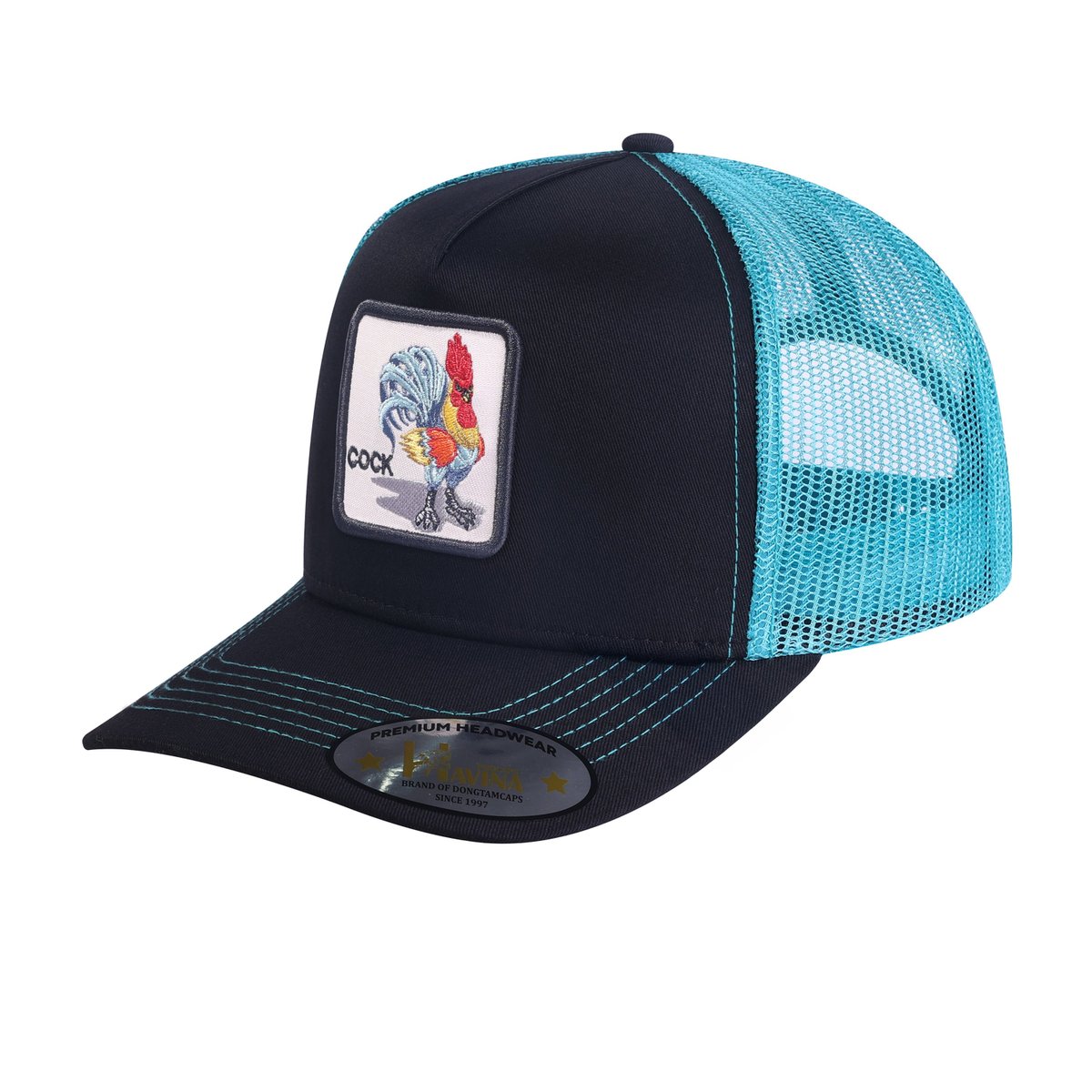 Chicken 5-Panel Trucker Hat with Black front and Blue back