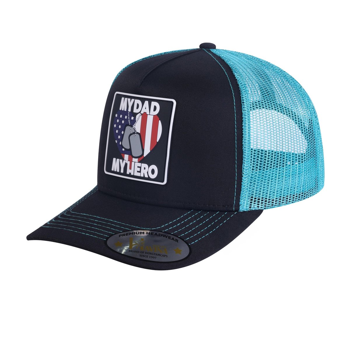 My Dad My Hero 5-Panel Trucker Hat with Black front and Blue back