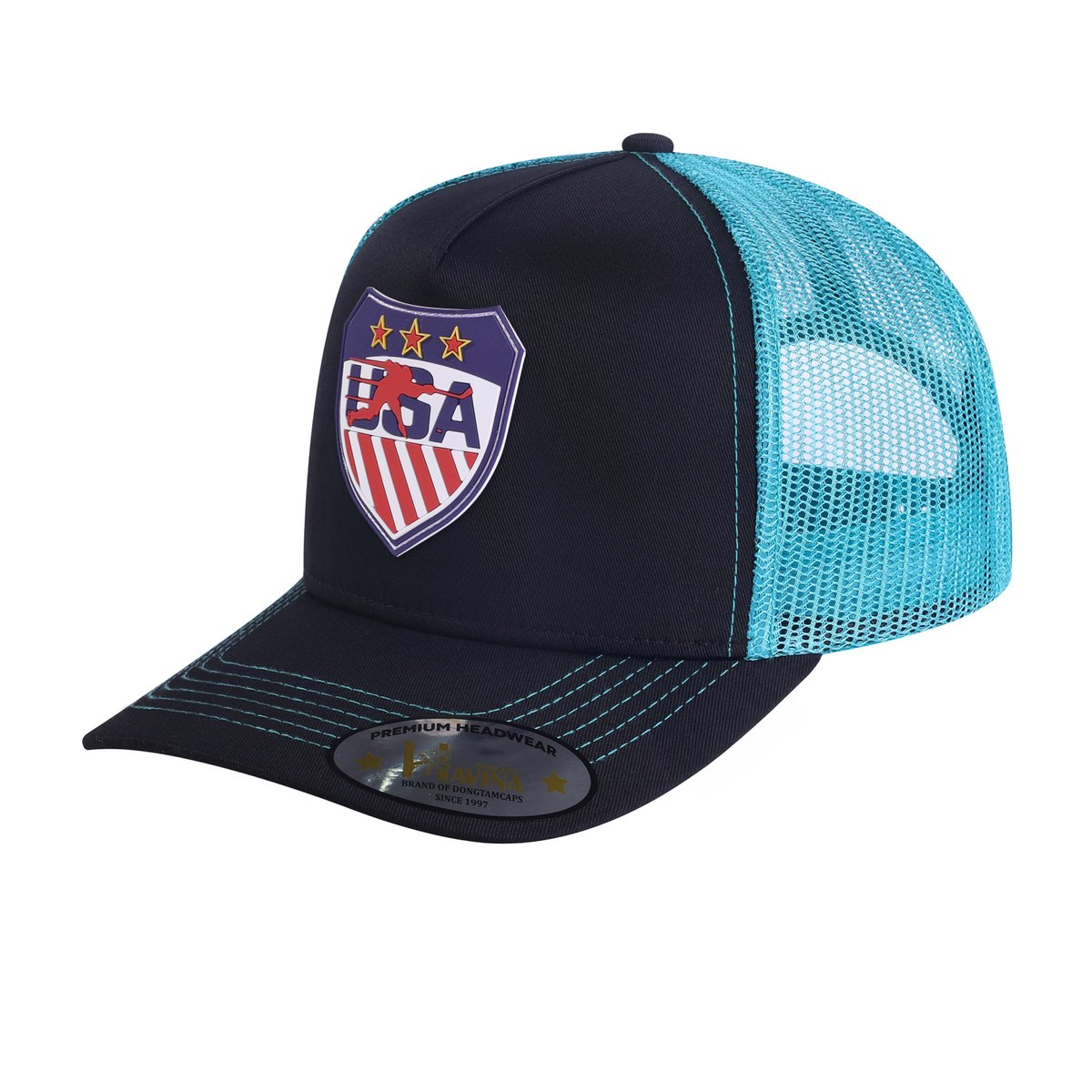 Loving Hockey 5-Panel Trucker Hat with Black front and Blue back