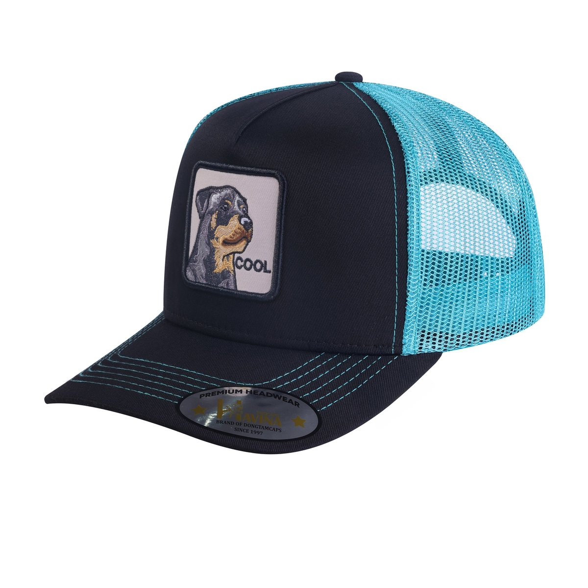 Cool Dog 5-Panel Trucker Hat with Black front and Blue back