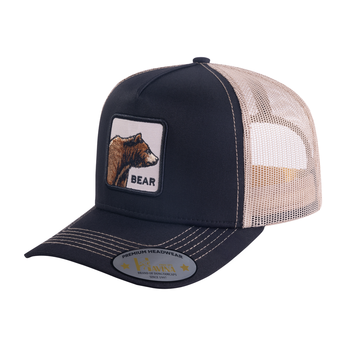 Bear 5-Panel Trucker Hat with Black front and Light Grey back