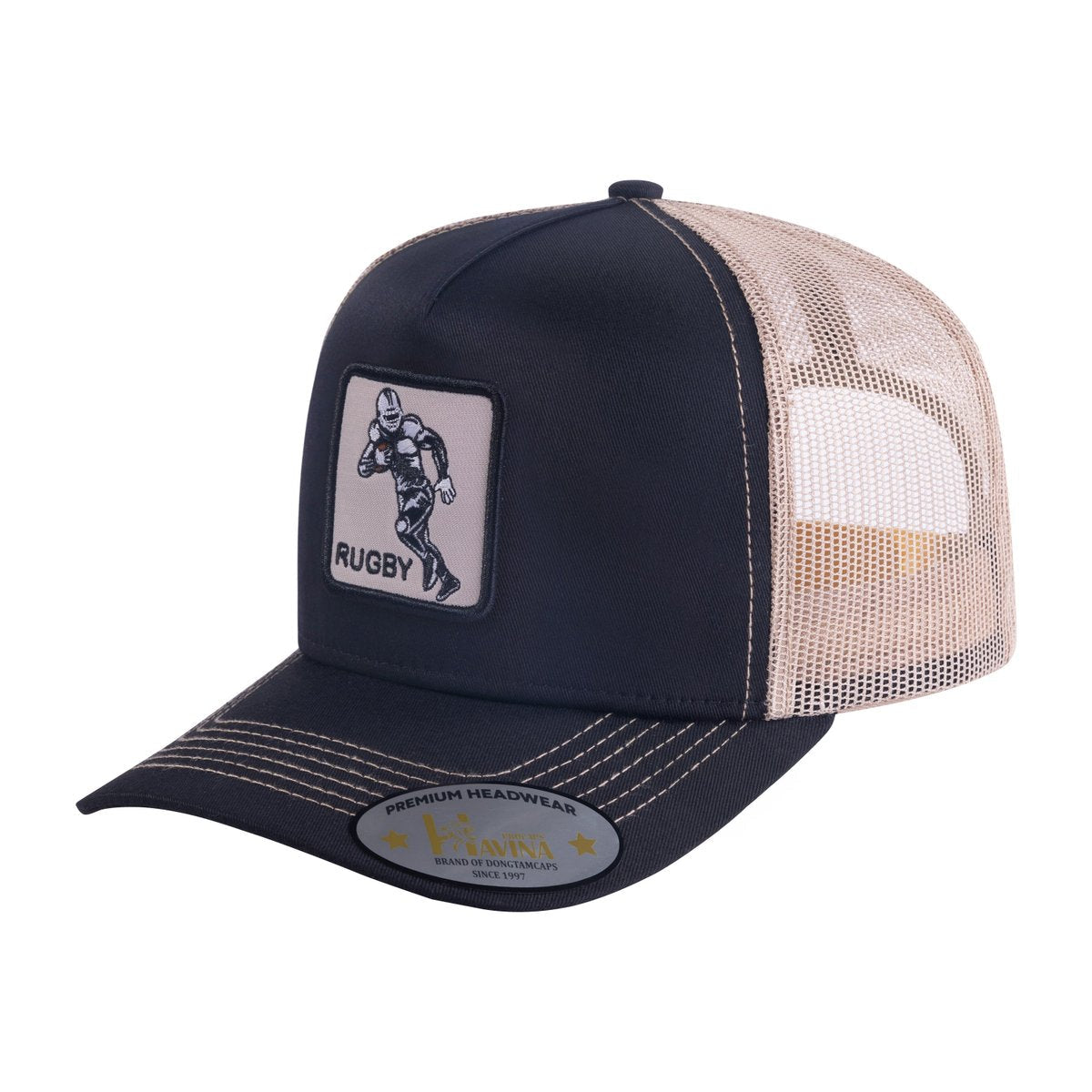 Rugby 5-Panel Trucker Hat with Black front and Light Grey back