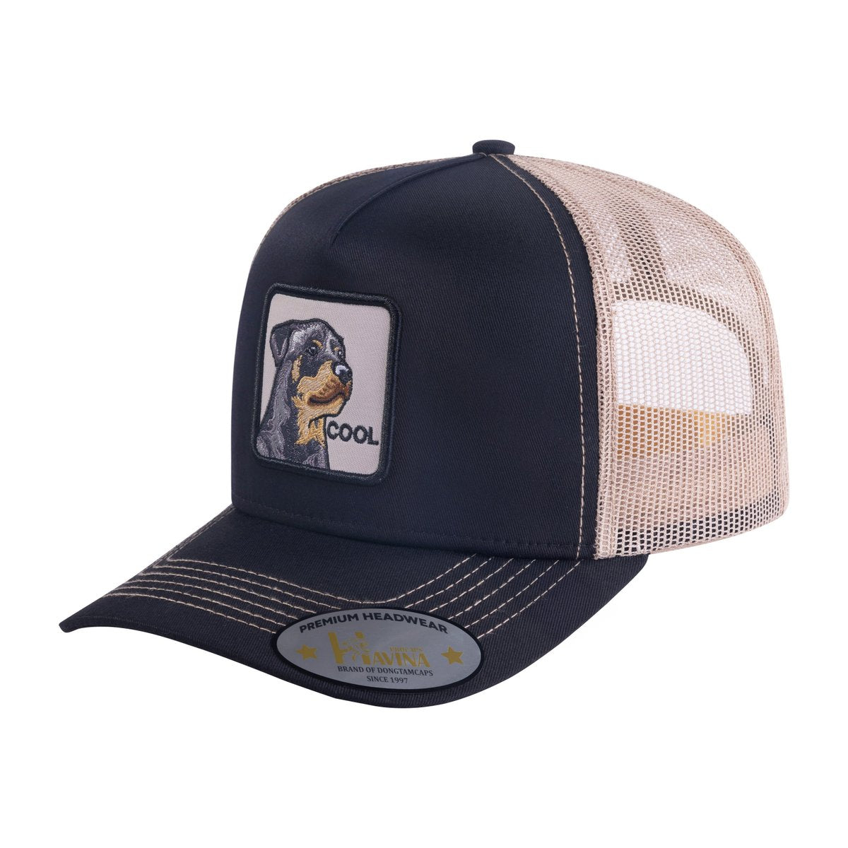 Cool Dog 5-Panel Trucker Hat with Black front and Light Grey back
