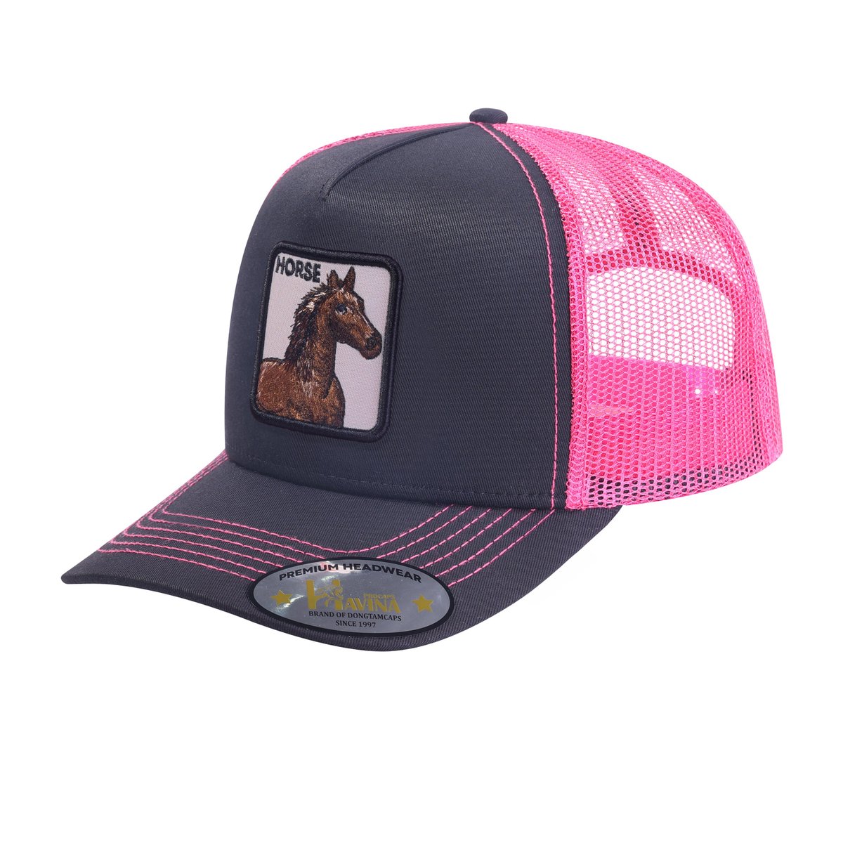 Horse 5-Panel Trucker Hat with Black front and Pink back