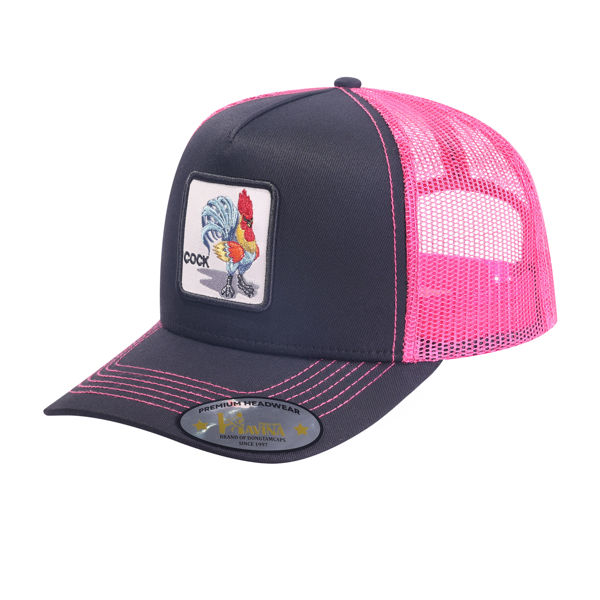 Chicken 5-Panel Trucker Hat with Black front and Pink back