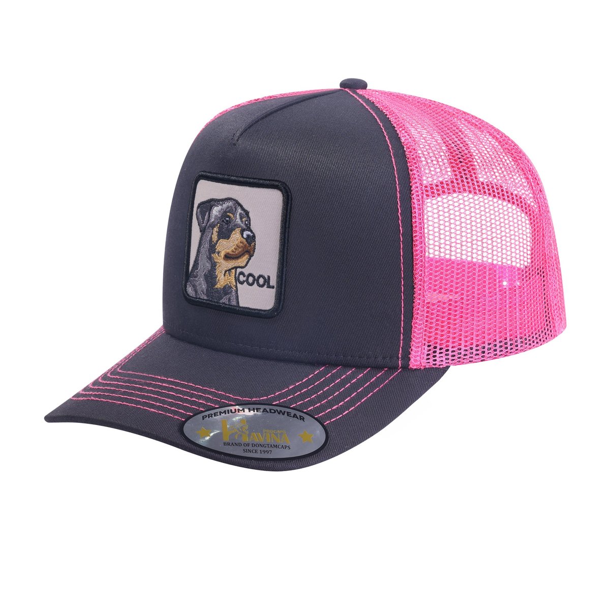 Cool Dog 5-Panel Trucker Hat with Black front and Pink back