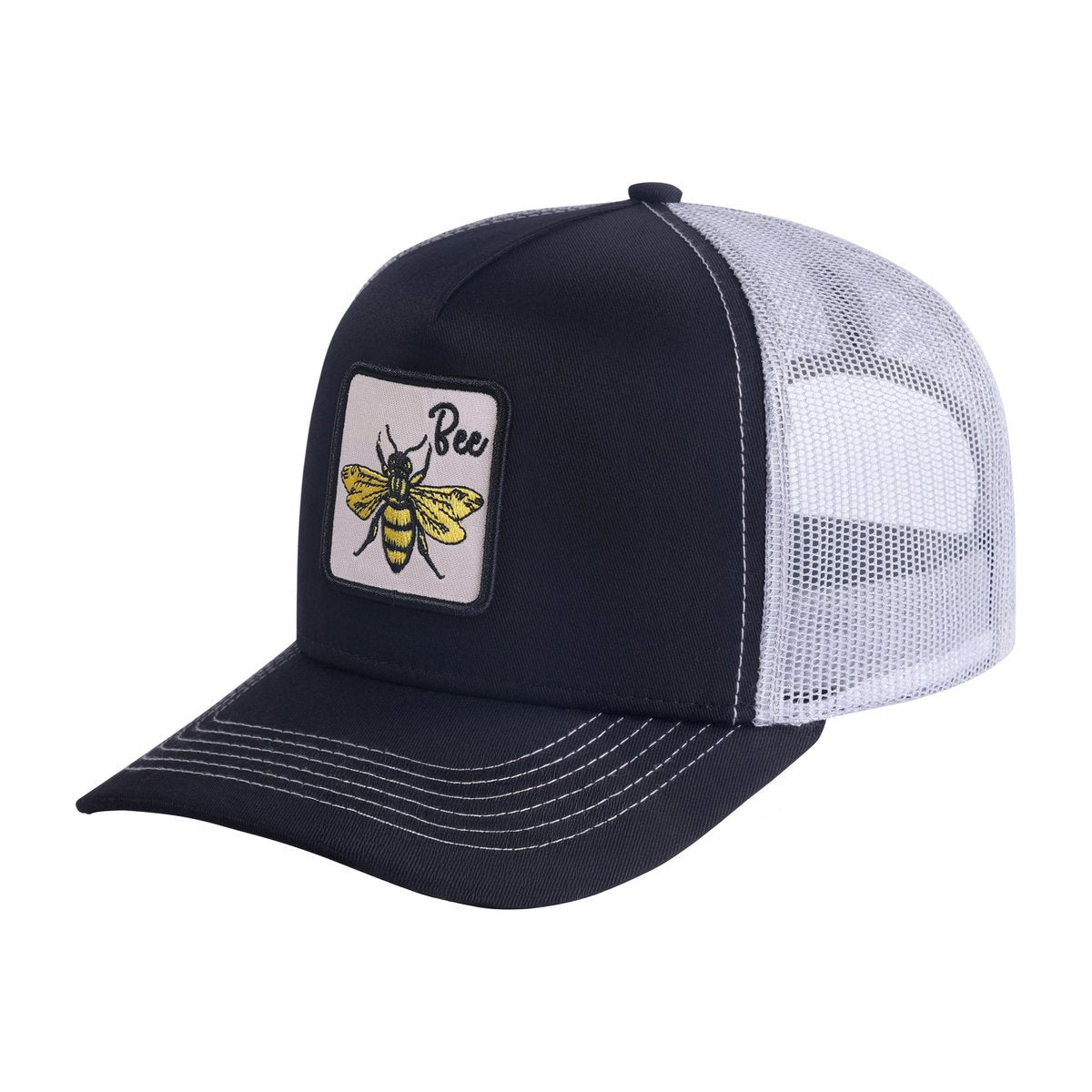 Bee 5-Panel Trucker Hat with Black front and White back