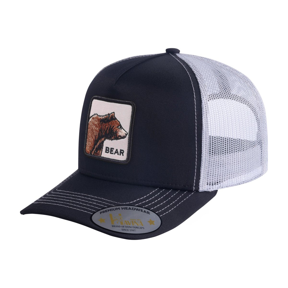 Bear 5-Panel Trucker Hat with Black front and White back