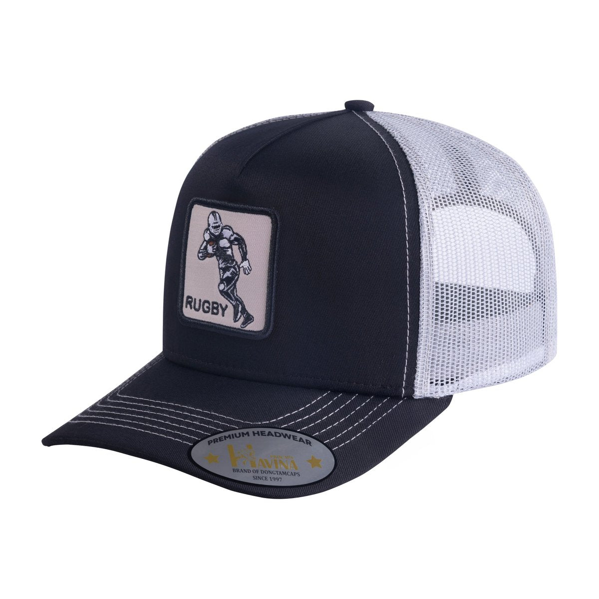 Rugby 5-Panel Trucker Hat with Black front and White back