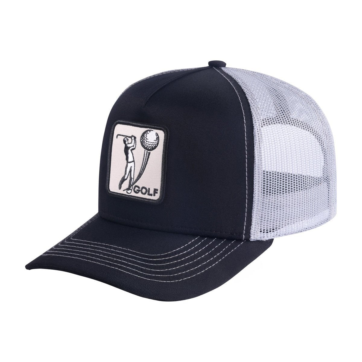 Golf 5-Panel Trucker Hat with Black front and White back