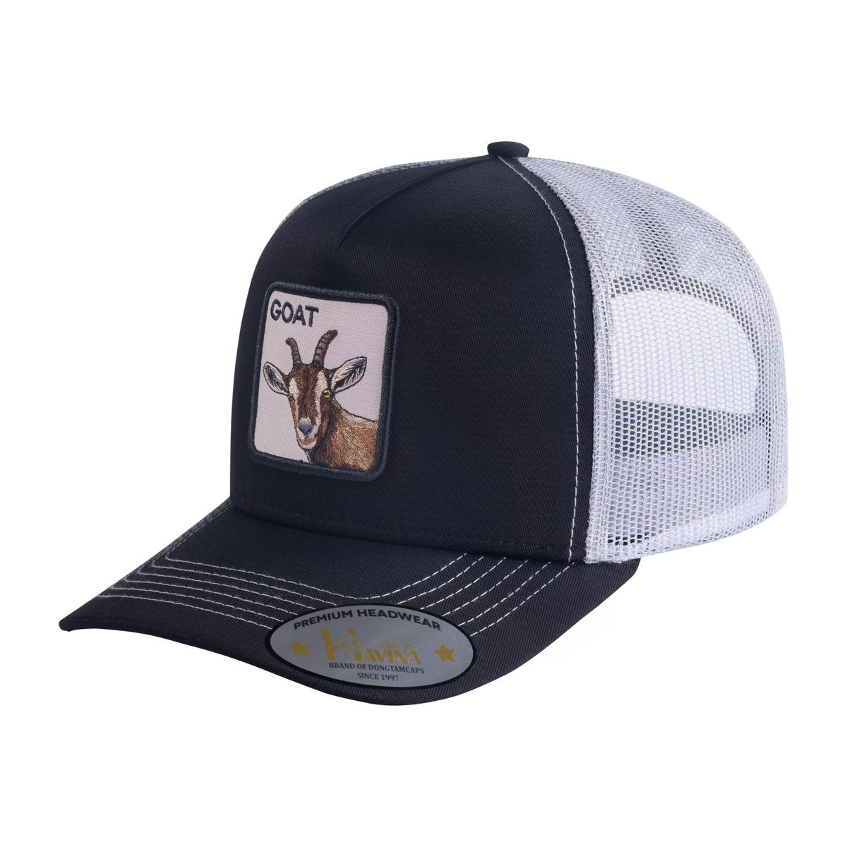 Goat 5-Panel Trucker Hat with Black front and White back