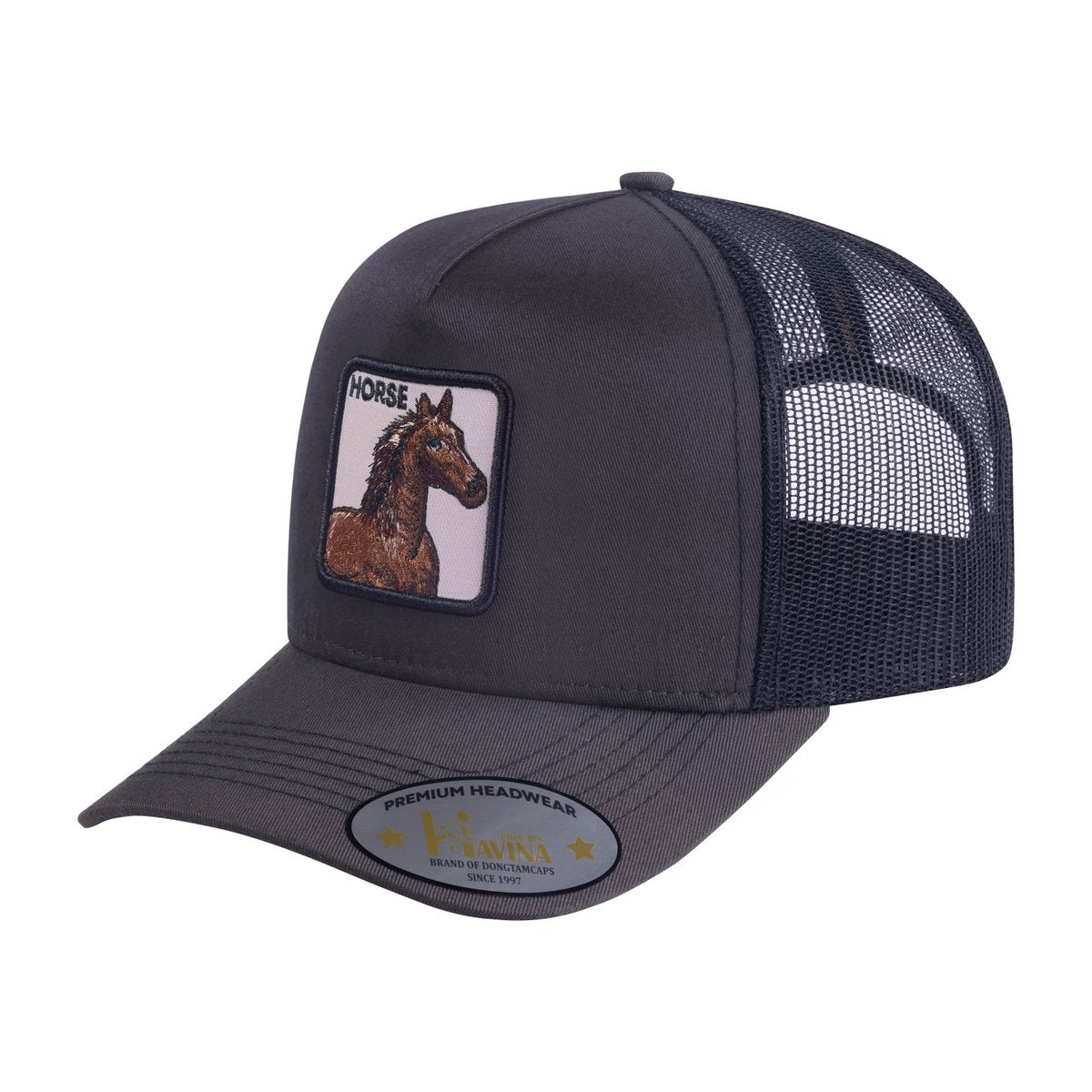 Horse 5-Panel Trucker Hat with Dark Grey front and Black back