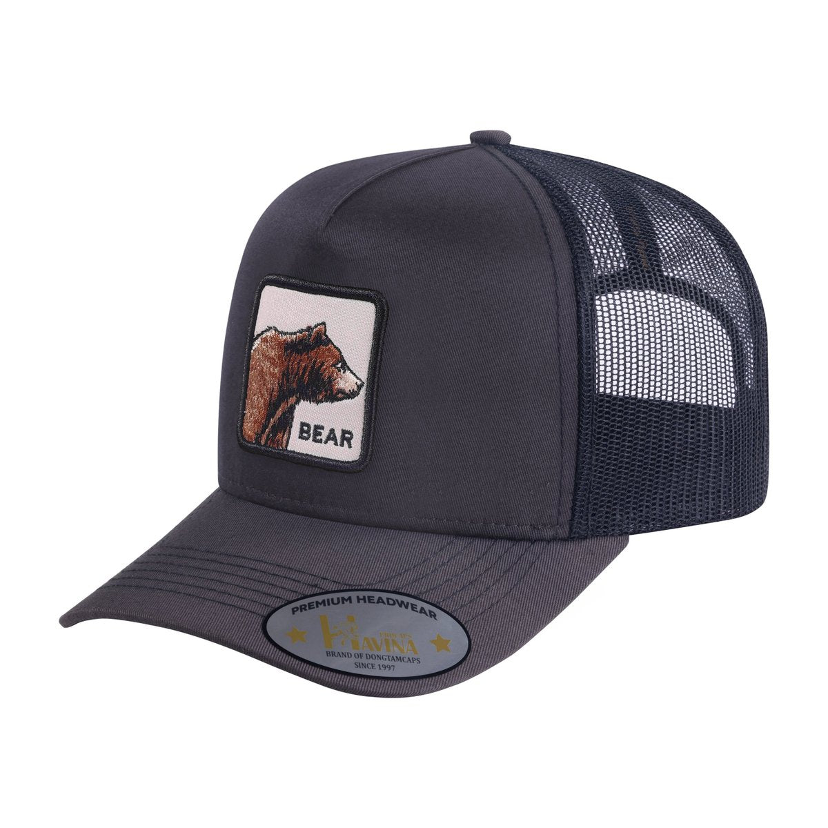 Bear 5-Panel Trucker Hat with Dark Grey front and Black back