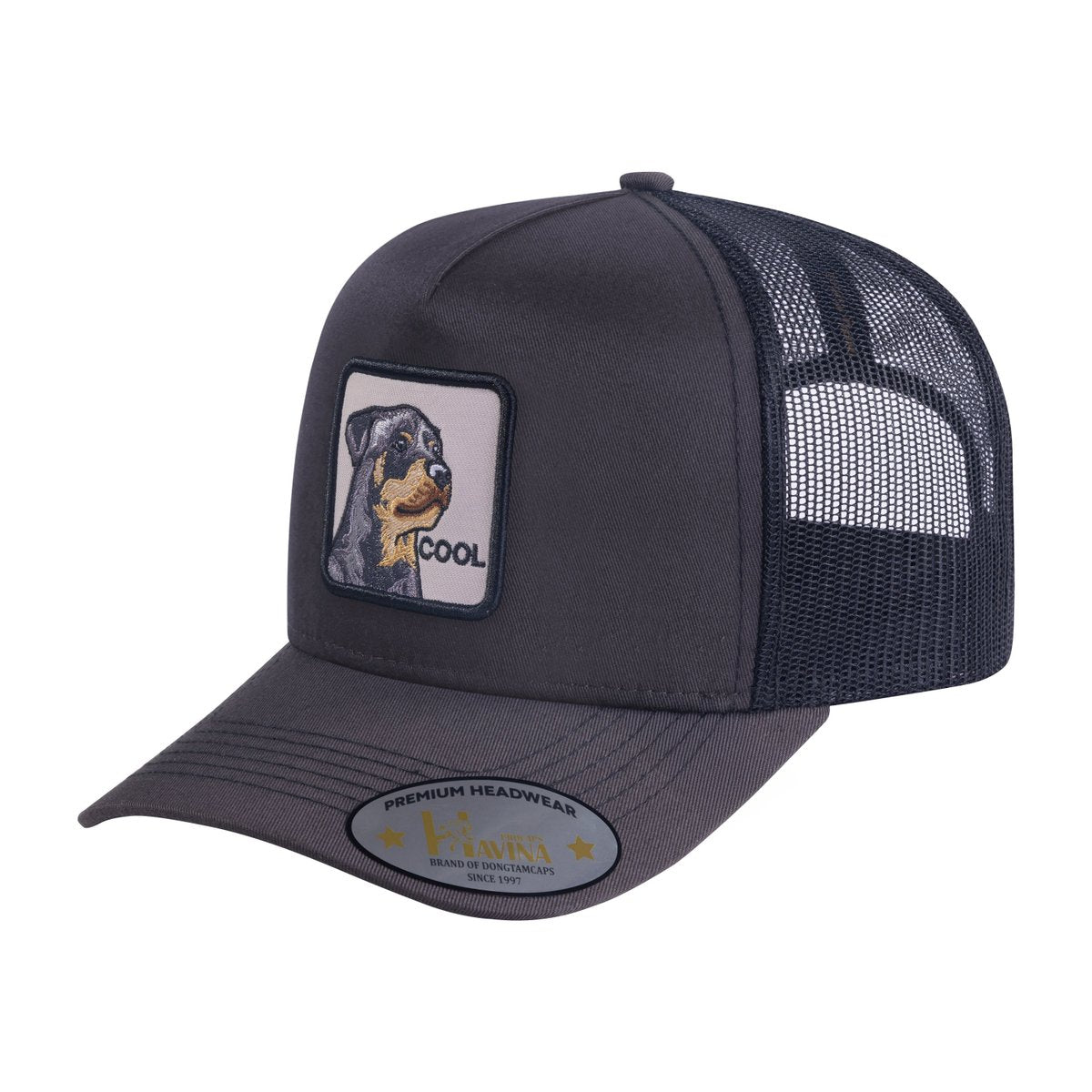 Cool Dog 5-Panel Trucker Hat with Dark Grey front and Black back