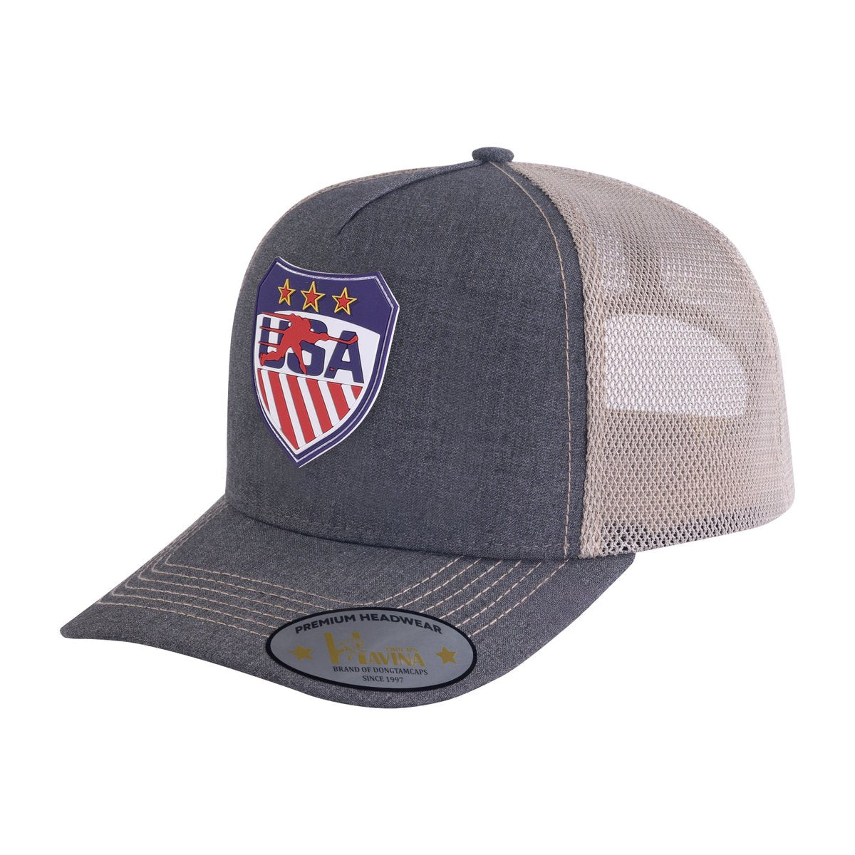 Loving Hockey 5-Panel Trucker Hat with Dark Grey front and Khaki back