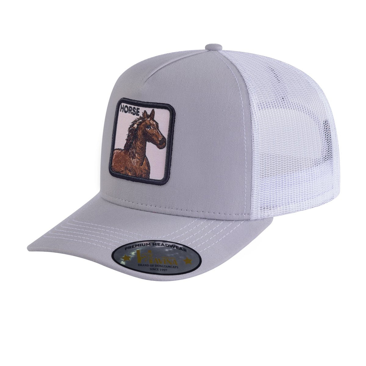 Horse 5-Panel Trucker Hat with Light Grey front and White back