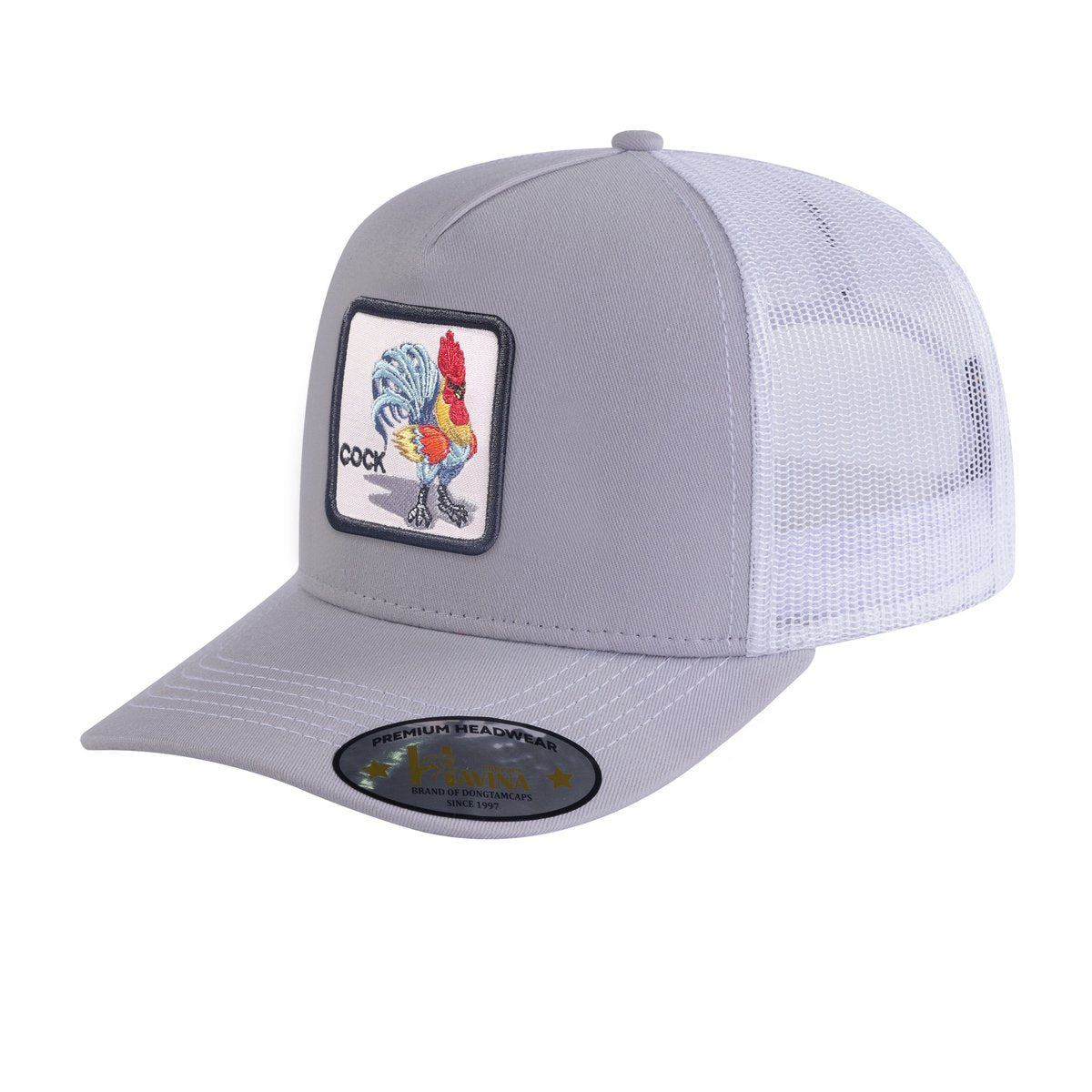 Chicken 5-Panel Trucker Hat with Light Grey front and White back