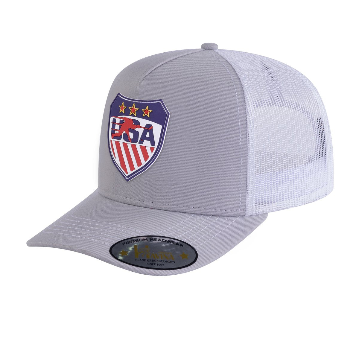 Loving Hockey 5-Panel Trucker Hat with Light Grey front and White back