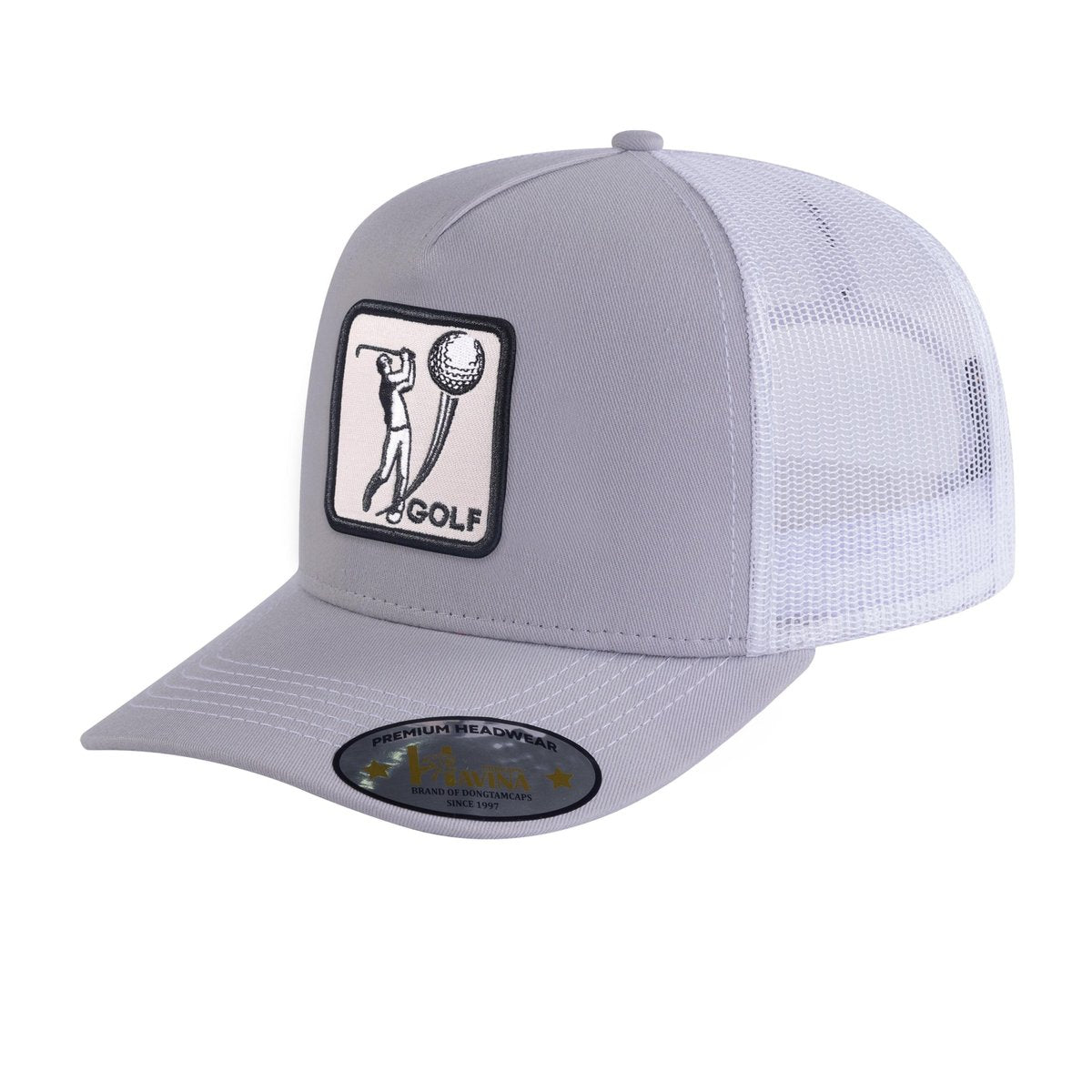 Golf 5-Panel Trucker Hat with Light Grey front and White back