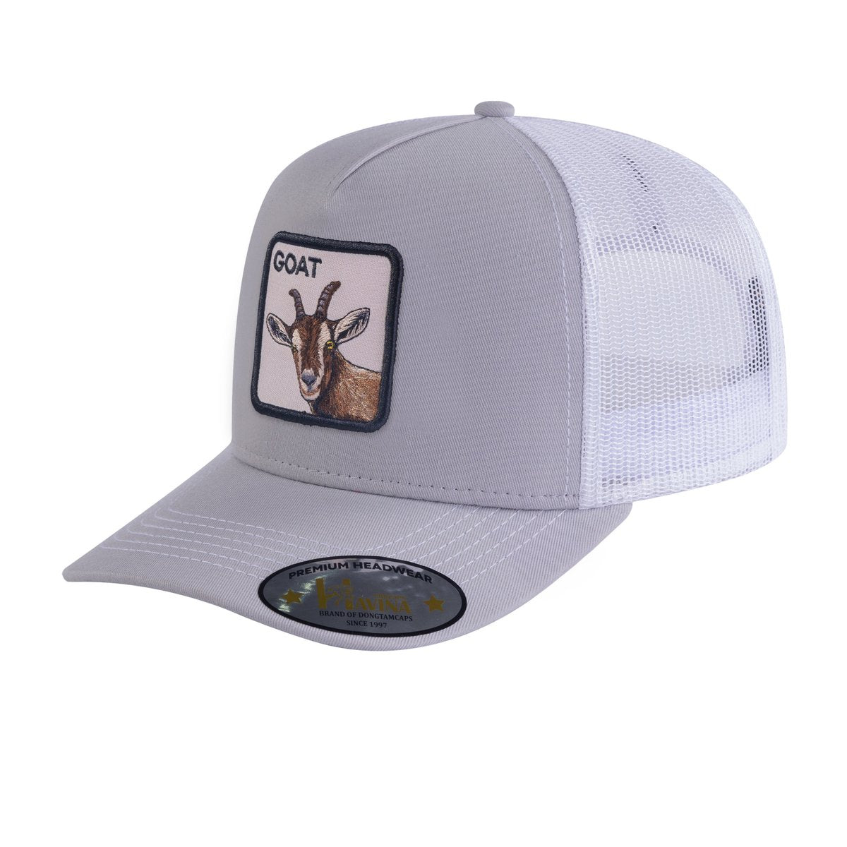 Goat 5-Panel Trucker Hat with Light Grey front and White back