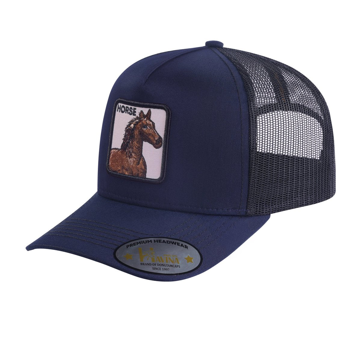 Horse 5-Panel Trucker Hat with Navy front and Black back