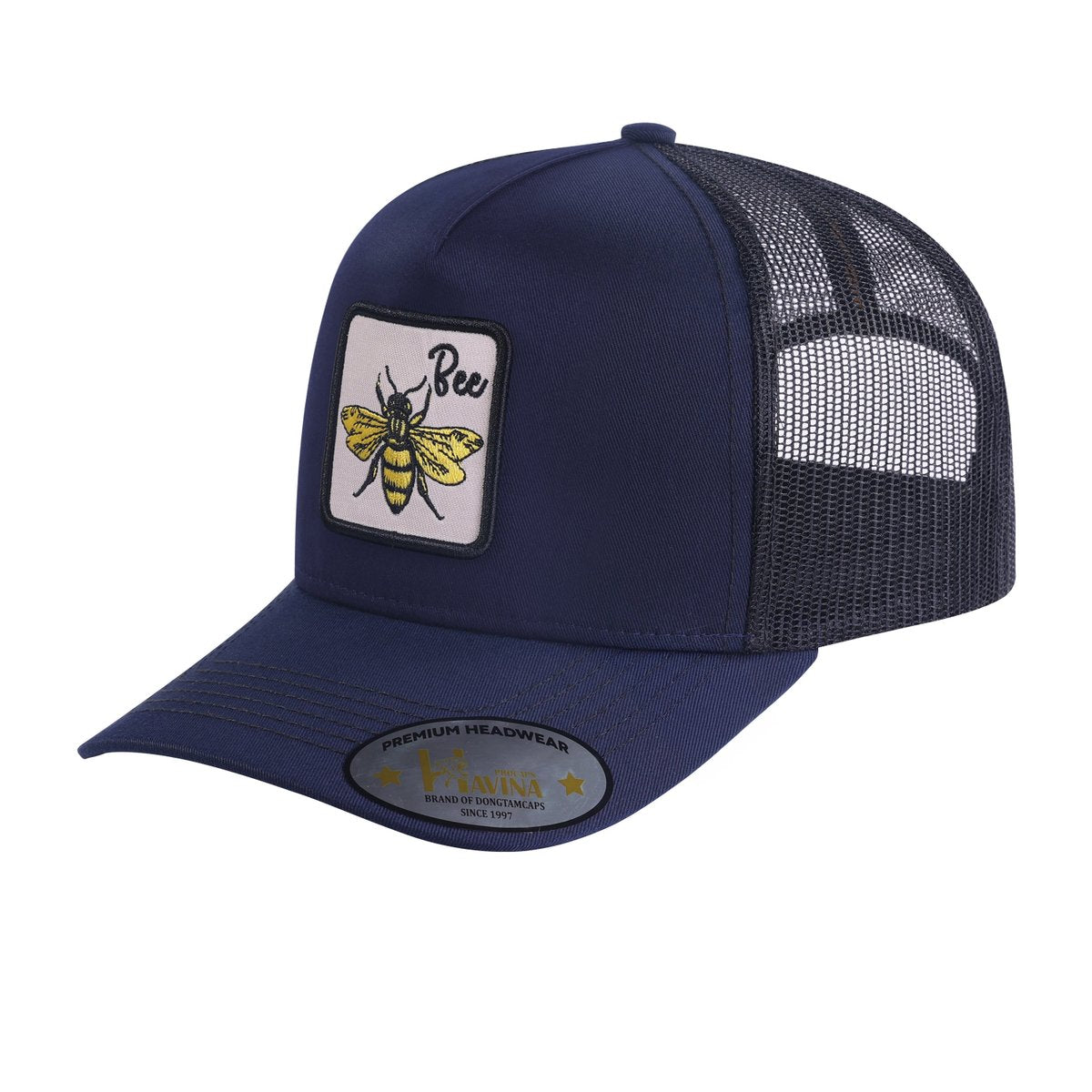 Bee 5-Panel Trucker Hat with Navy front and Black back