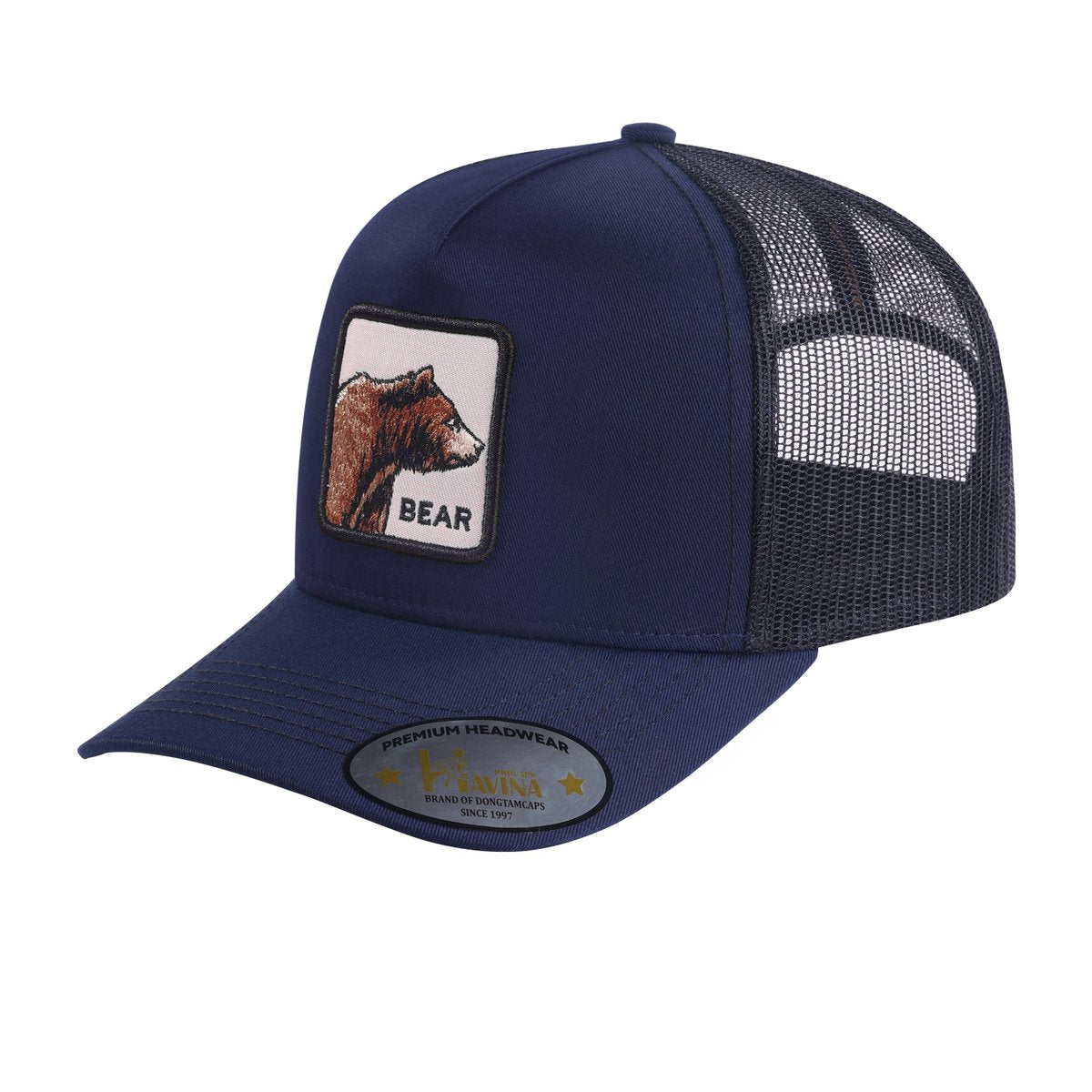 Bear 5-Panel Trucker Hat with Navy front and Black back