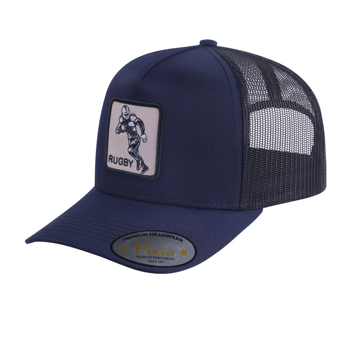 Rugby 5-Panel Trucker Hat with Navy front and Black back