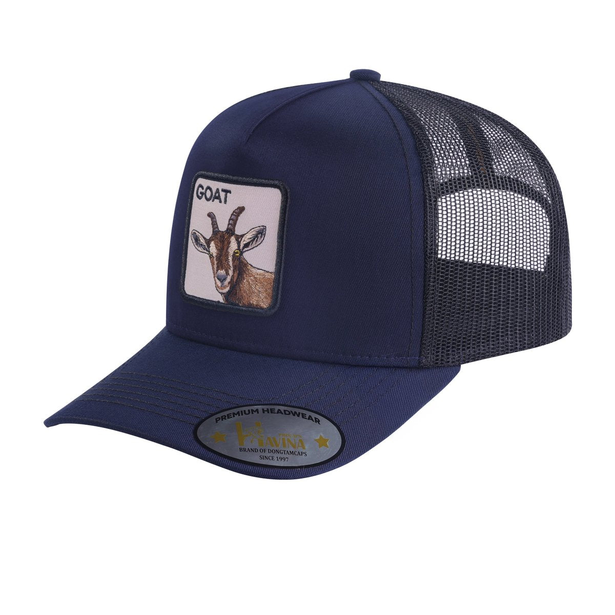 Goat 5-Panel Trucker Hat with Navy front and Black back
