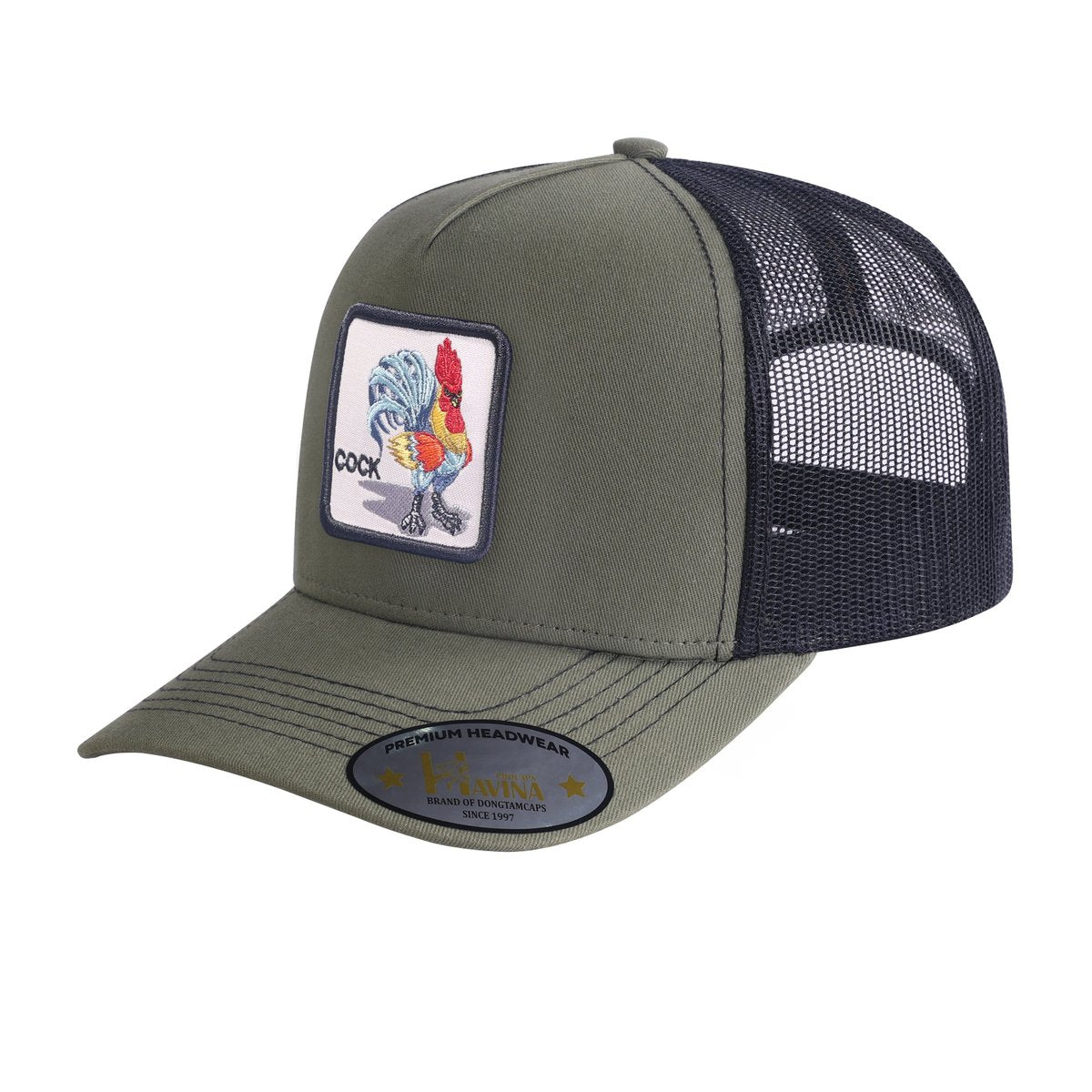 Chicken 5-Panel Trucker Hat with Olive front and Black back