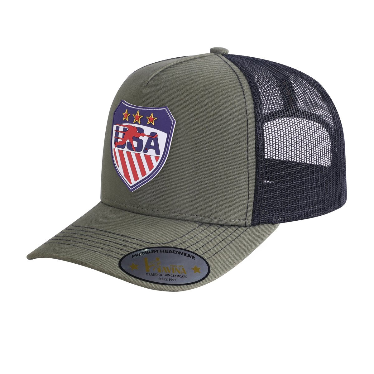 Loving Hockey 5-Panel Trucker Hat with Olive front and Black back
