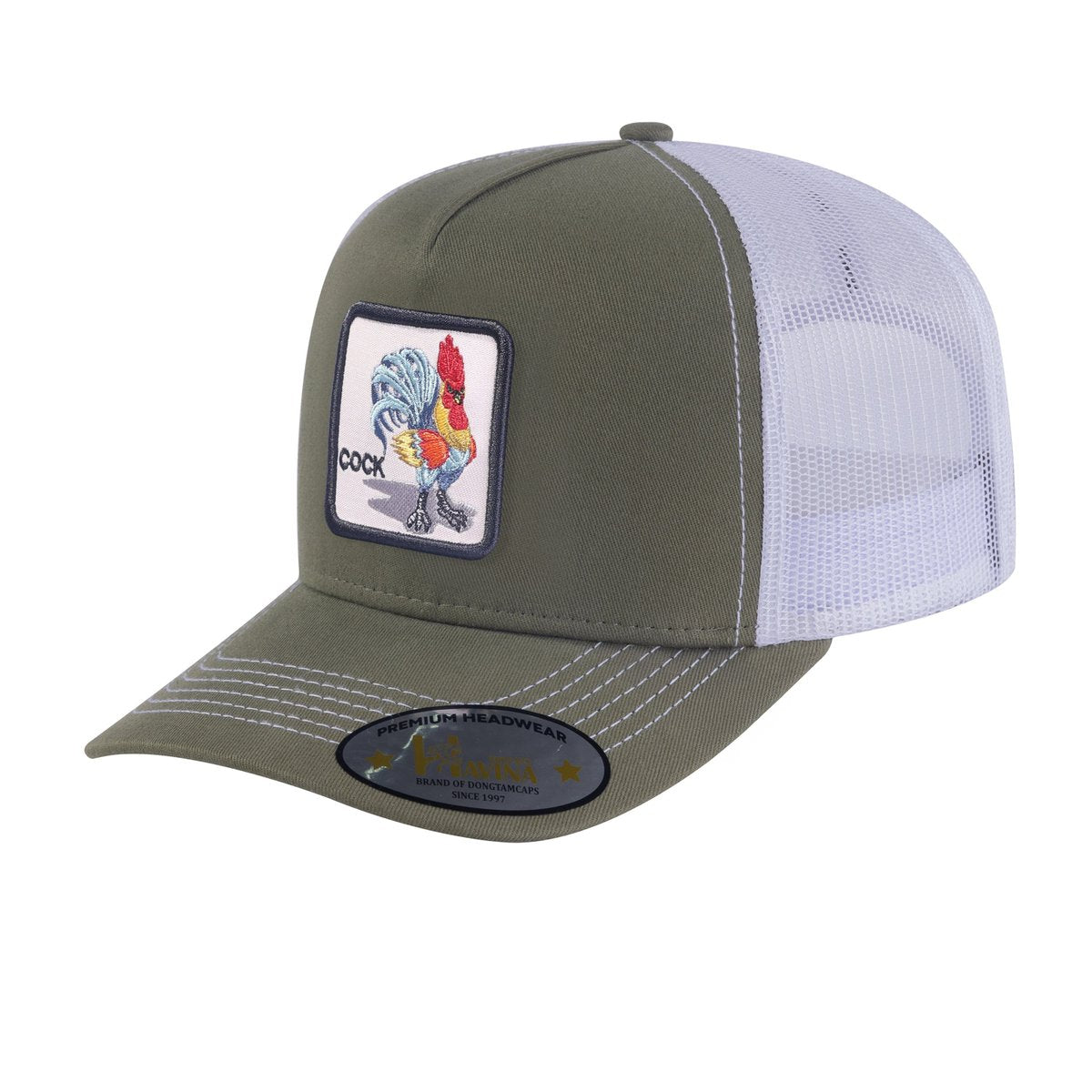 Chicken 5-Panel Trucker Hat with Olive front and White back