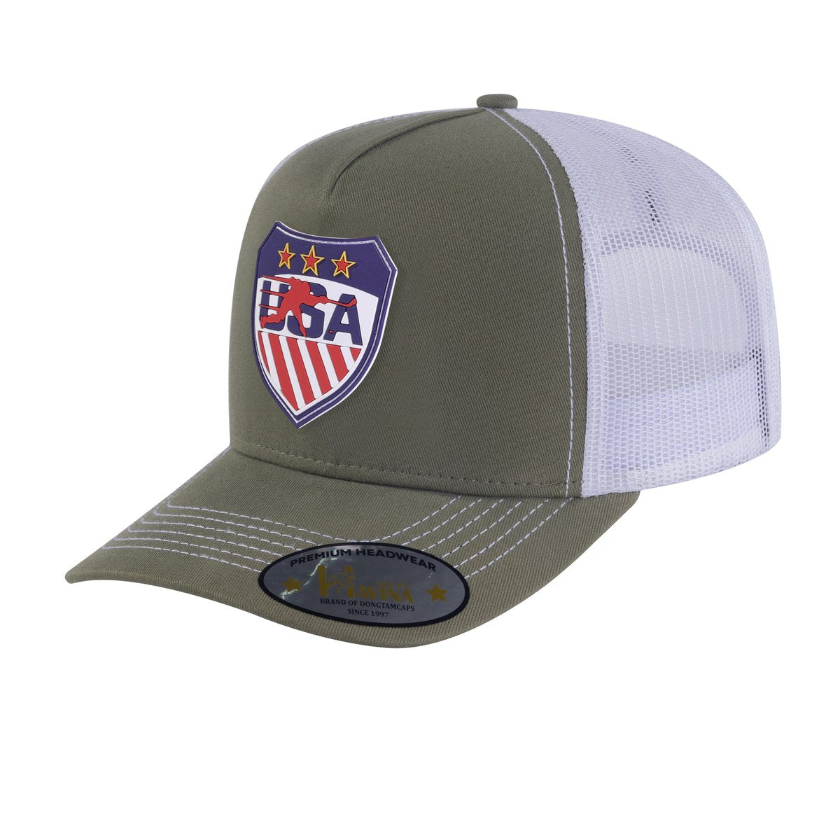 Loving Hockey 5-Panel Trucker Hat with Olive front and White back