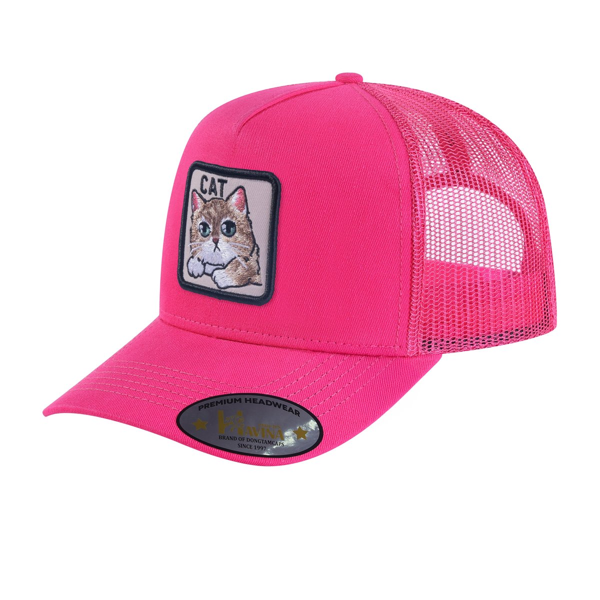 Cat 5-Panel Trucker Hat with Pink front and Pink back