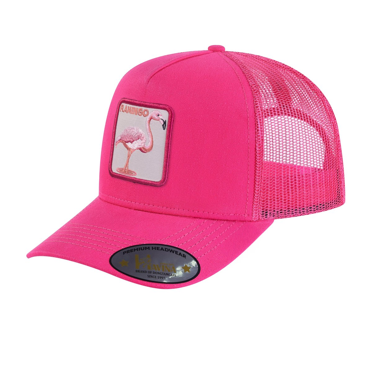 Flamingo 5-Panel Trucker Hat with Pink front and Pink back