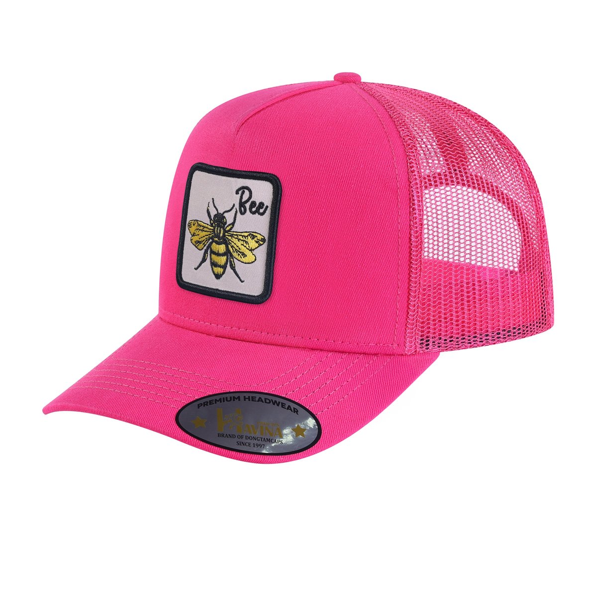 Bee 5-Panel Trucker Hat with Pink front and Pink back