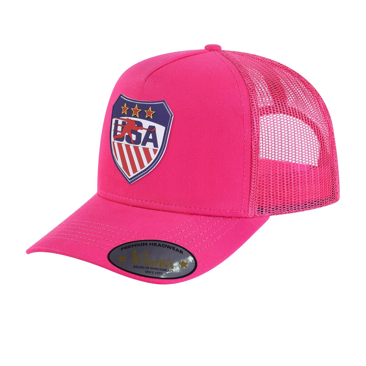 Loving Hockey 5-Panel Trucker Hat with Pink front and Pink back