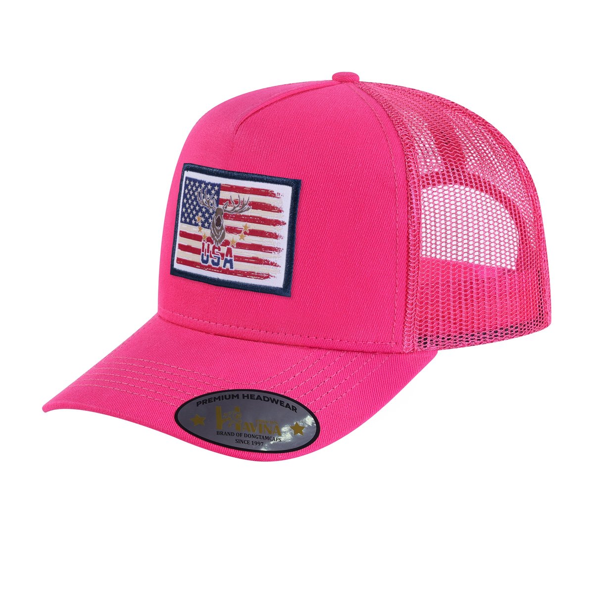 USA Deer Hunter 5-Panel Trucker Hat with Pink front and Pink back