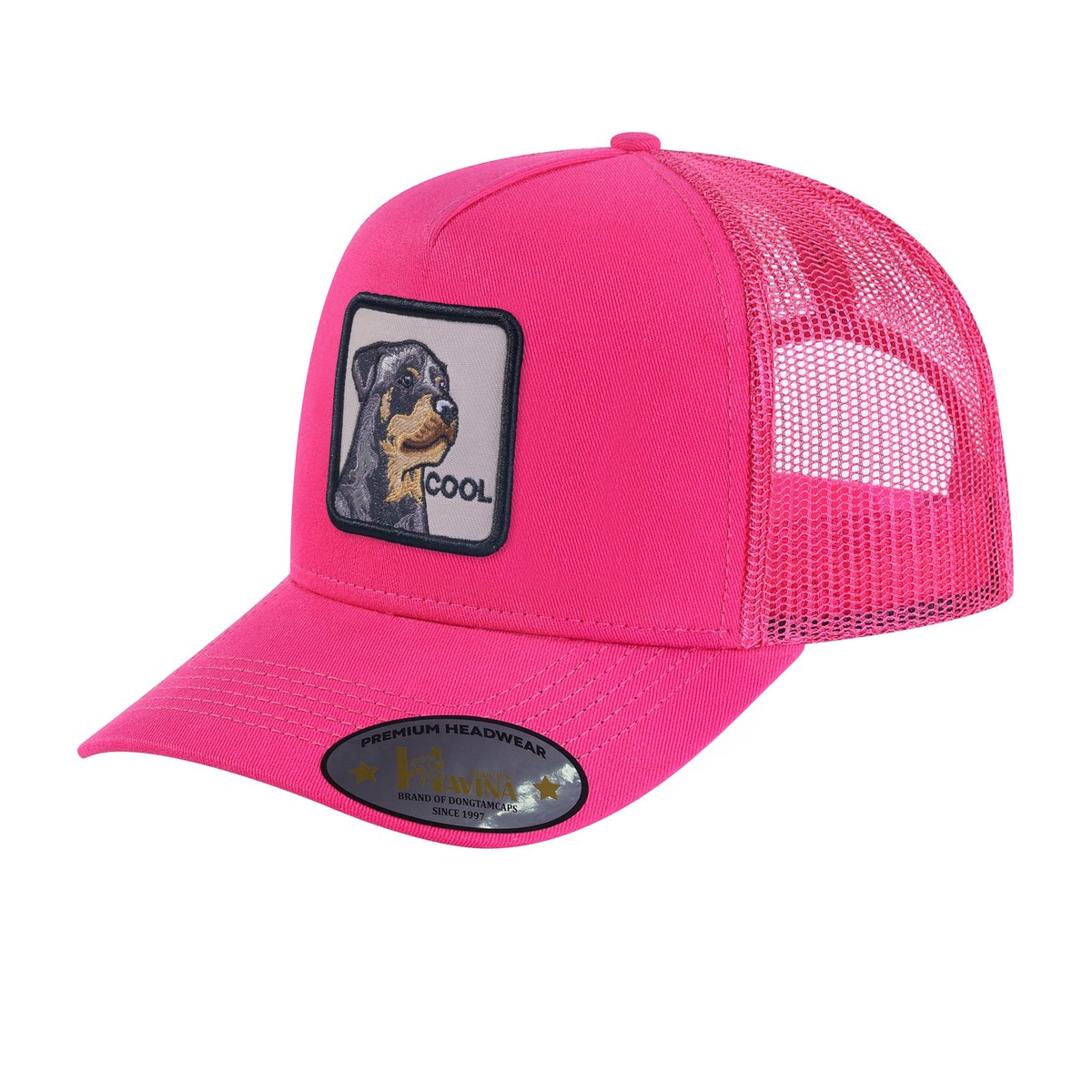 Cool Dog 5-Panel Trucker Hat with Pink front and Pink back