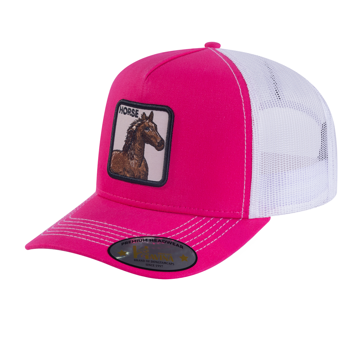 Horse 5-Panel Trucker Hat with Pink front and White back
