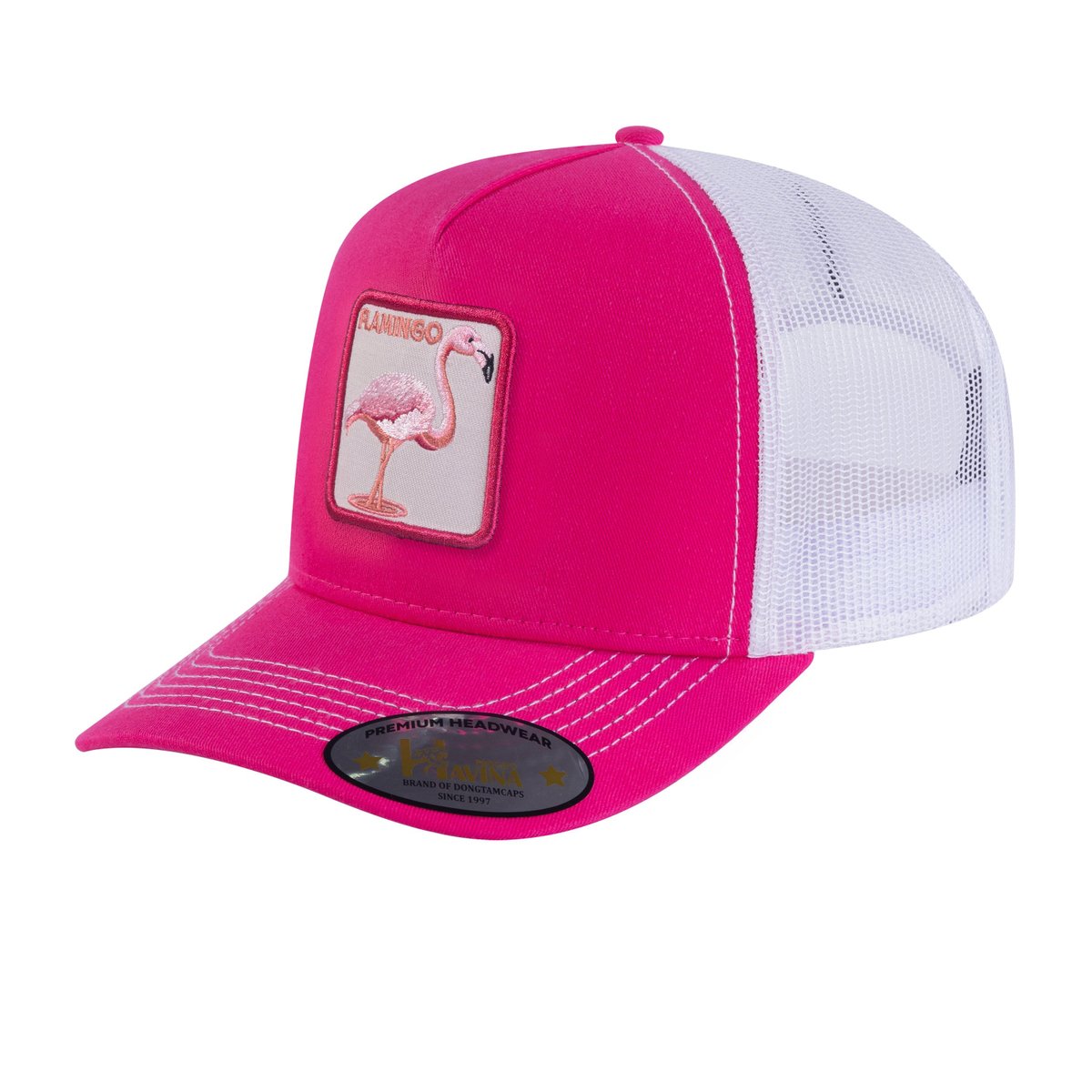 Flamingo 5-Panel Trucker Hat with Pink front and White back