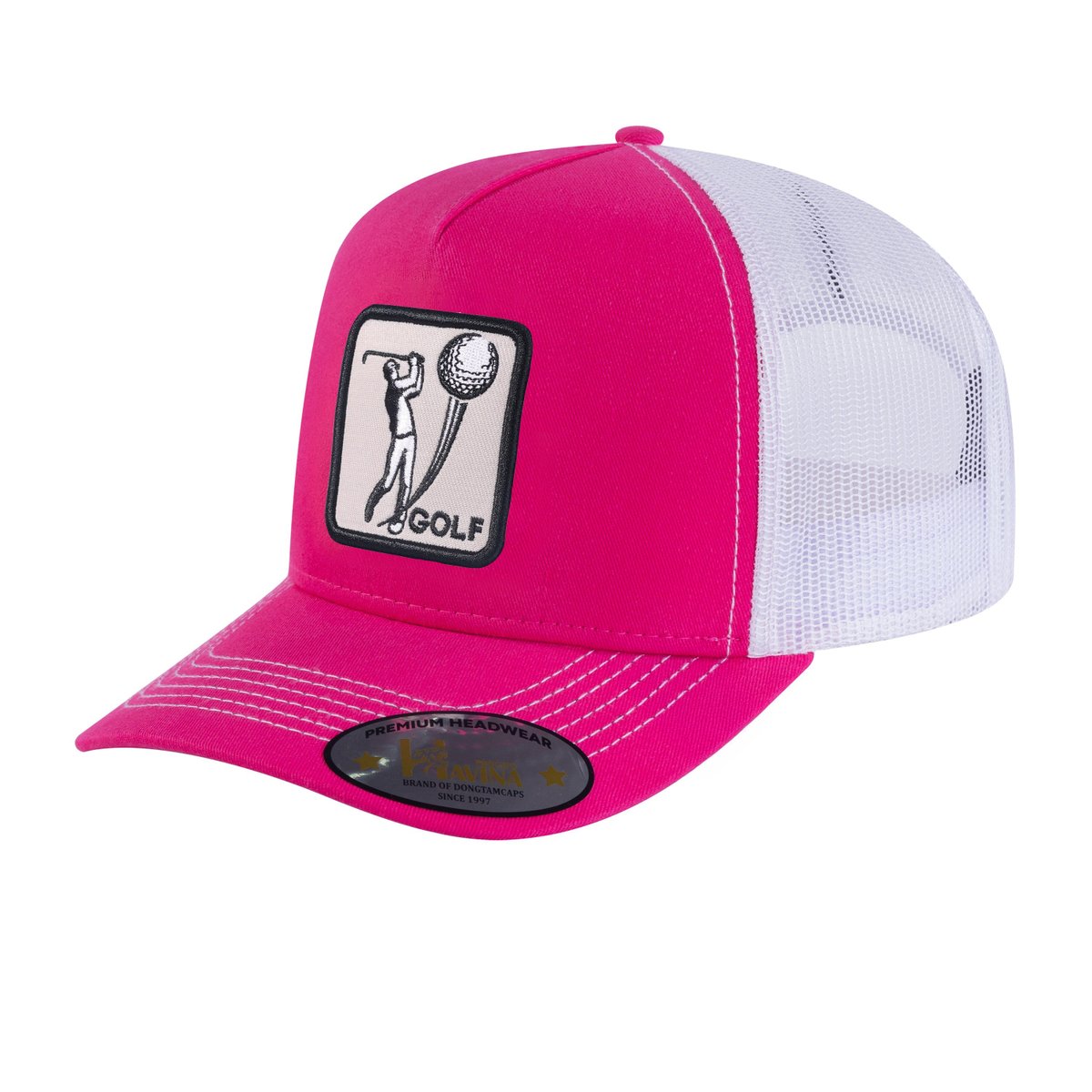 Golf 5-Panel Trucker Hat with Pink front and White back