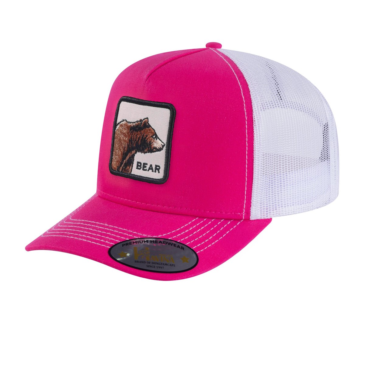 Bear 5-Panel Trucker Hat with Pink front and White back