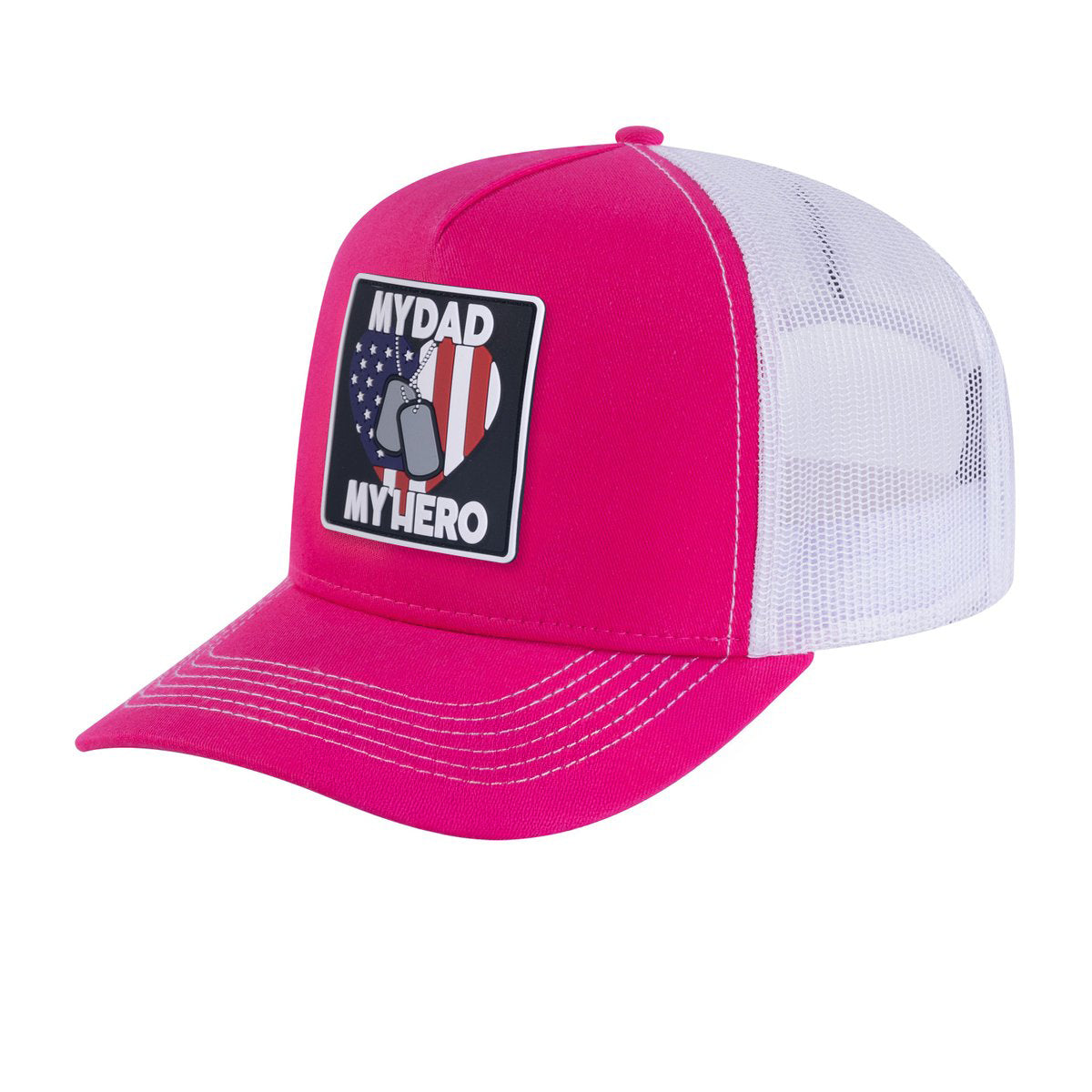 My Dad My Hero 5-Panel Trucker Hat with Pink front and Pink back
