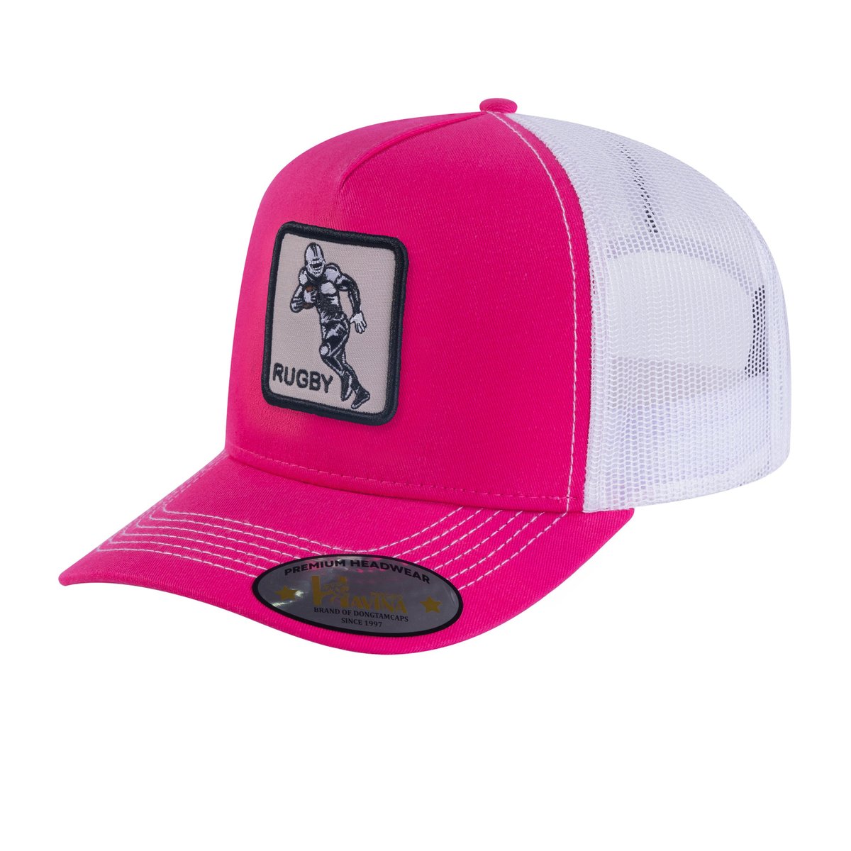 Rugby 5-Panel Trucker Hat with Pink front and White back