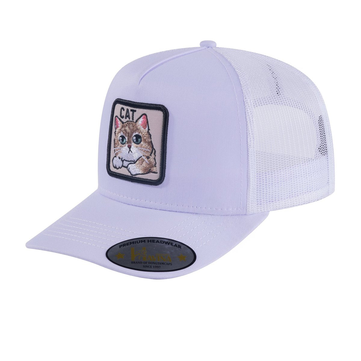 Cat 5-Panel Trucker Hat with White front and White back