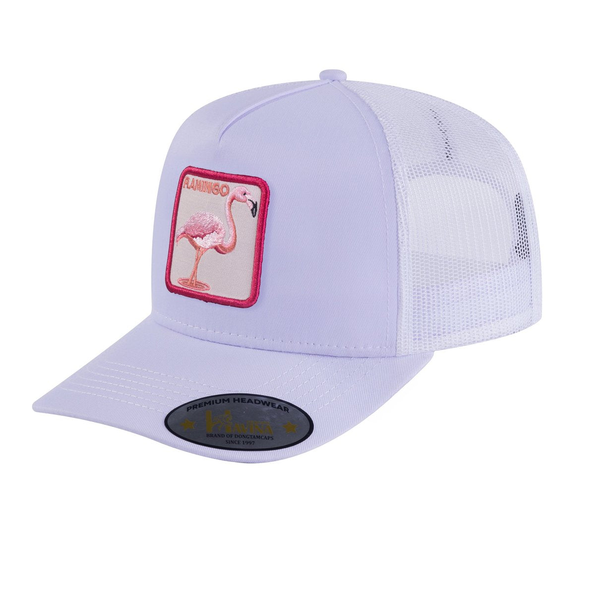 Flamingo 5-Panel Trucker Hat with White front and White back